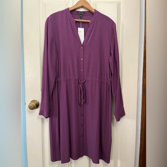 Eileen Fisher Dresses & Skirts - Eileen Fisher NWT Button-Front Long-Sleeve Drawstring Tencel Shirt Dress